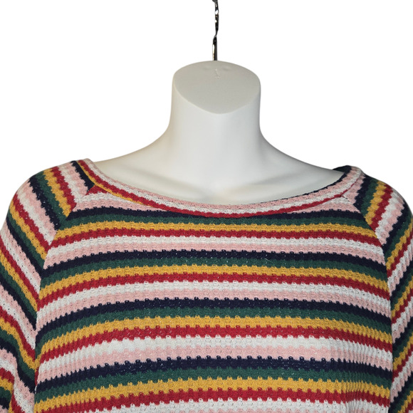 Lulus Womens XS Cropped Sweater Rainbow Striped Colorful Stretch Knit Colorful - Picture 3 of 10